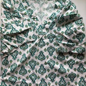 LOFT Green and White Patterned Blouse
